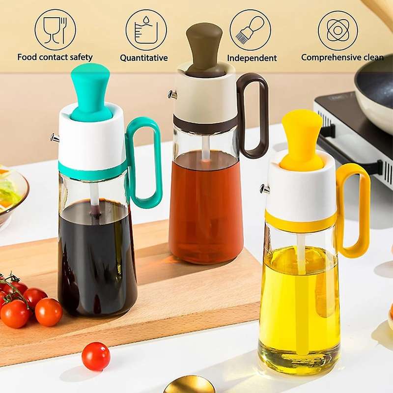 Glass Oil Bottle with Silicone Brush, for Kitchen Cooking, Baking C