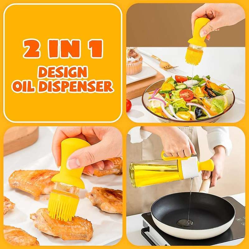Glass Oil Bottle with Silicone Brush, for Kitchen Cooking, Baking A