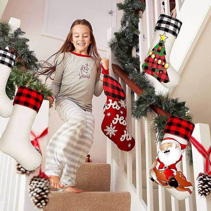 4 Pieces Sublimation Burlap Christmas Stockings for Xmas Tree Craft