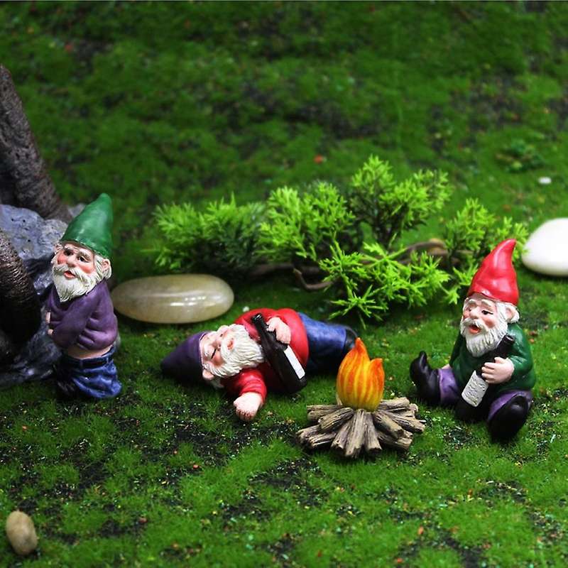 4pcs Fairy Garden Gnomes Miniature Ornaments Set for Flower Pot Decor
