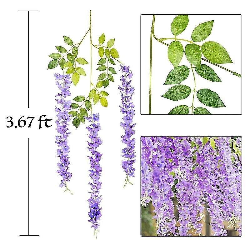 12 Pieces Artificial Silk Wisteria Flower Hanging 3.67 Feet (purple)
