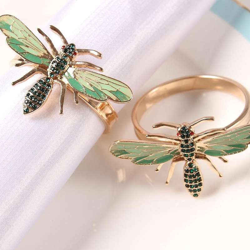 10pcs The Bee Napkin Buckle Napkin Ring Alloy Green Insect Buckle
