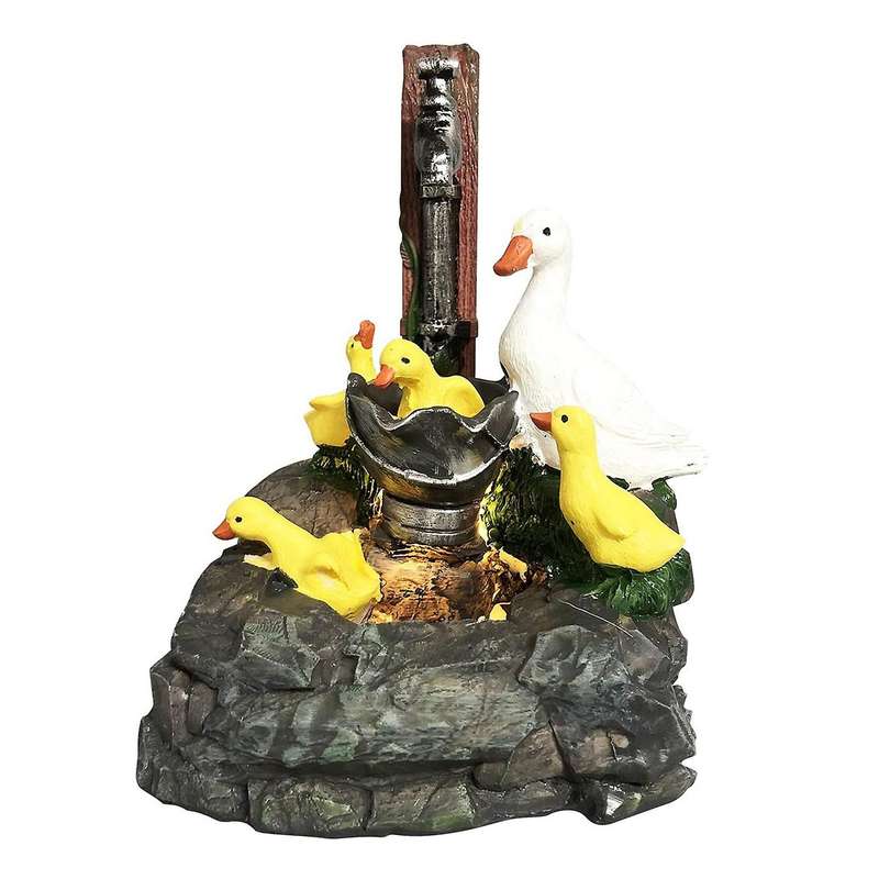 Animal Garden Statue with Led Lights Duck Family Sculpture Cascading
