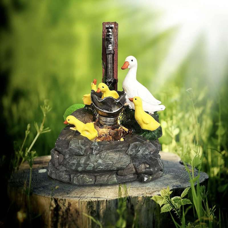 Animal Garden Statue with Led Lights Duck Family Sculpture Cascading