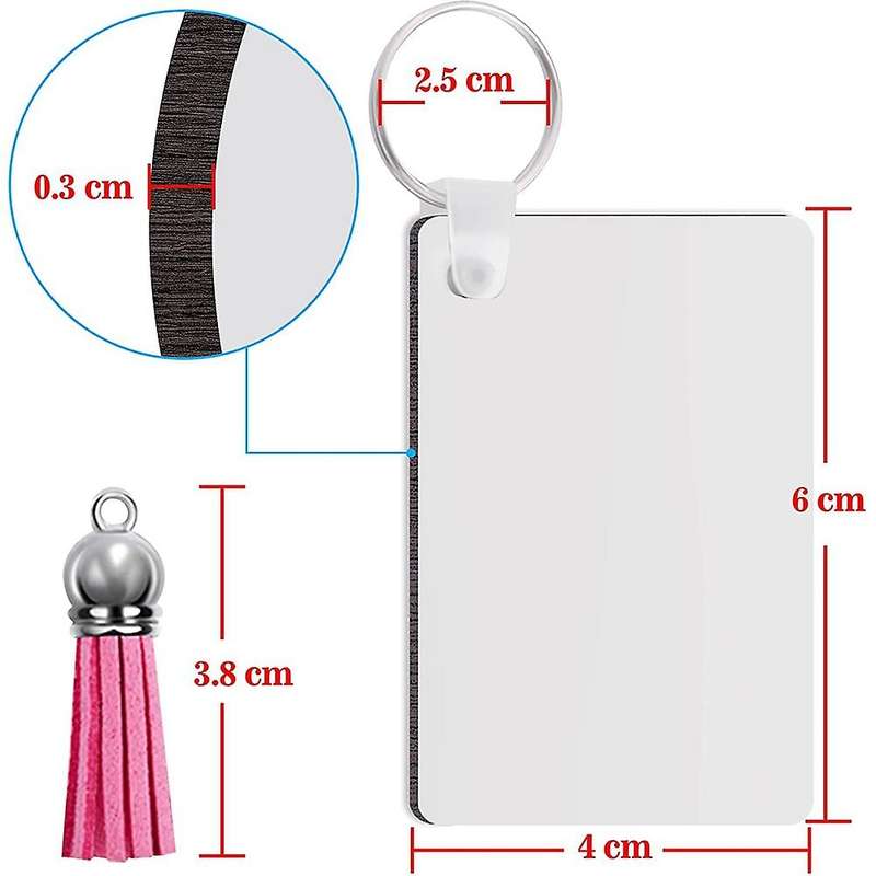 128pcs Sublimation Keychain Blanks Set Keychain Tassels Mdf Rectangle