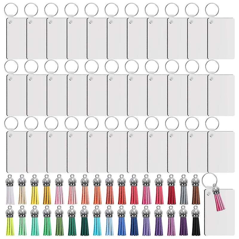 128pcs Sublimation Keychain Blanks Set Keychain Tassels Mdf Rectangle