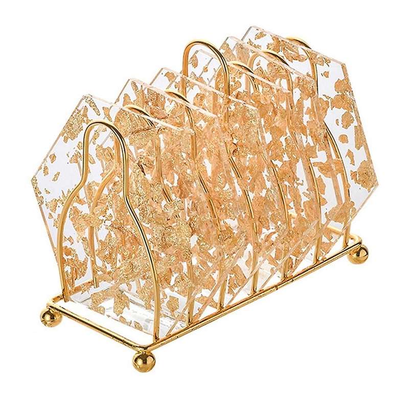 Acrylic Gold Foil Coaster Heat Insulation Table Mat Anti-skid,hexagon