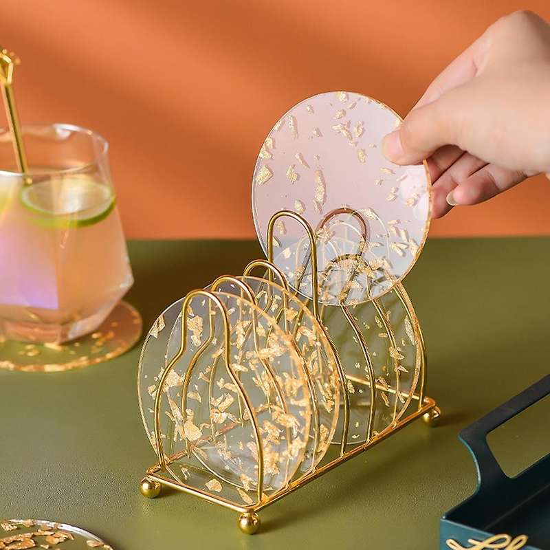 Acrylic Gold Foil Coaster Heat Insulation Table Mat Anti-skid,hexagon