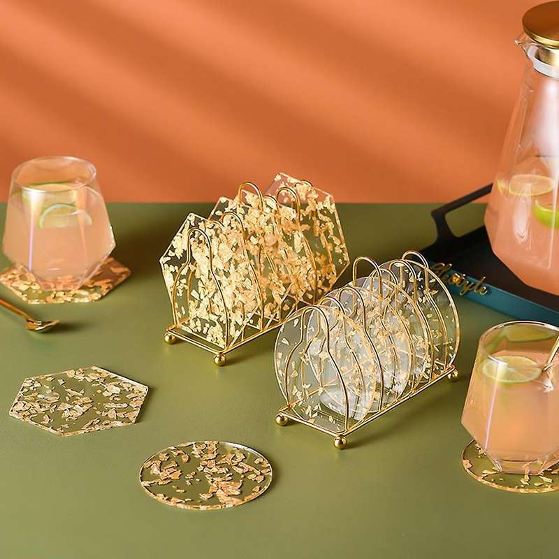 Acrylic Gold Foil Coaster Heat Insulation Table Mat Anti-skid,hexagon