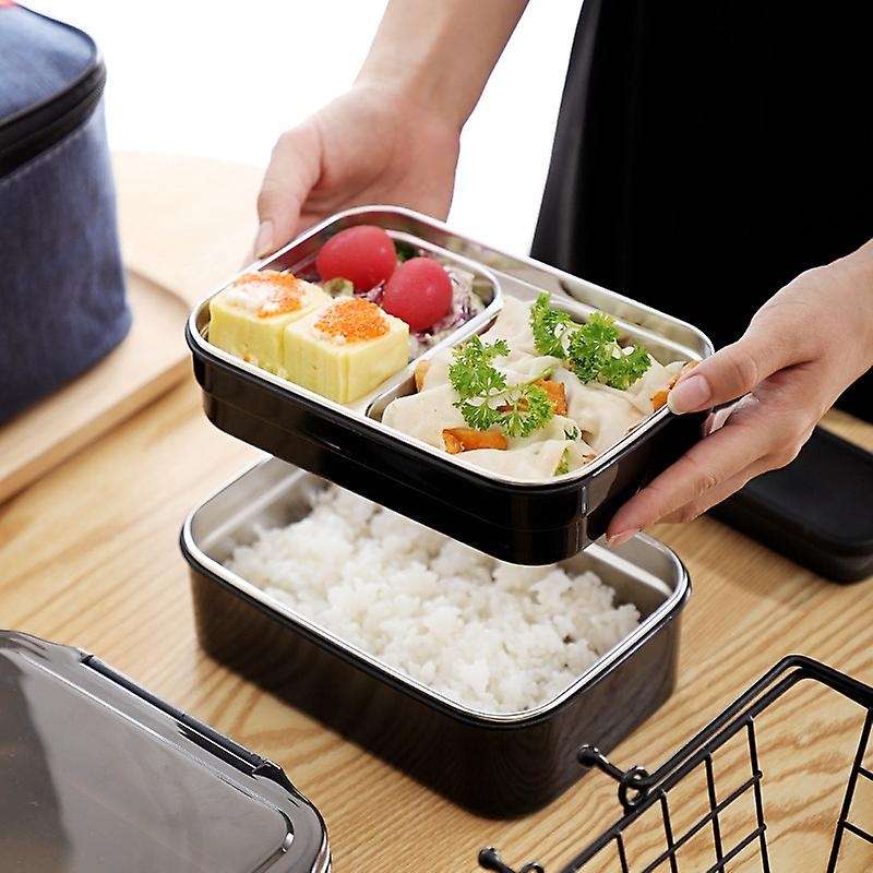 304 Stainless Steel Stackable Compartment Lunch/snack Box Black