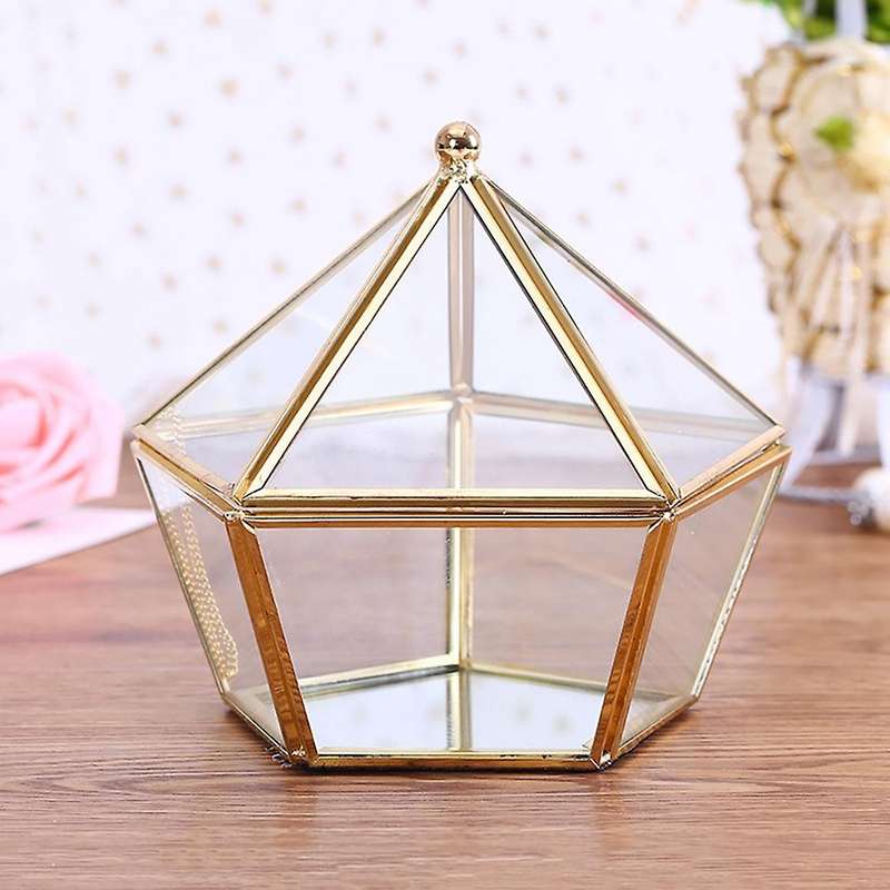 Copper Frame Geometric Shape Handicraft Glass Flower Room Small