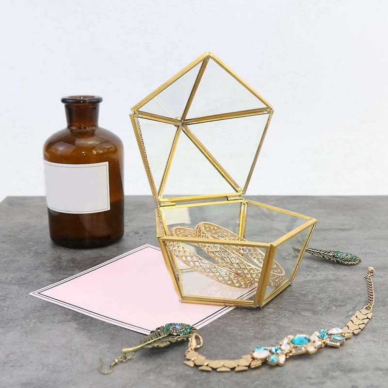 Copper Frame Geometric Shape Handicraft Glass Flower Room Small