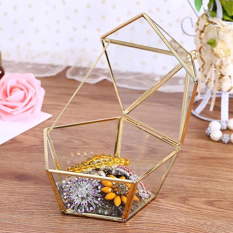 Copper Frame Geometric Shape Handicraft Glass Flower Room Small