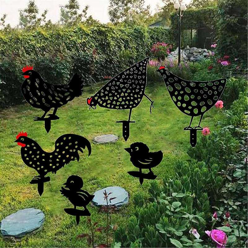 Black Acrylic Rooster Hen Chick Statue Decor for Garden Yard Lawn
