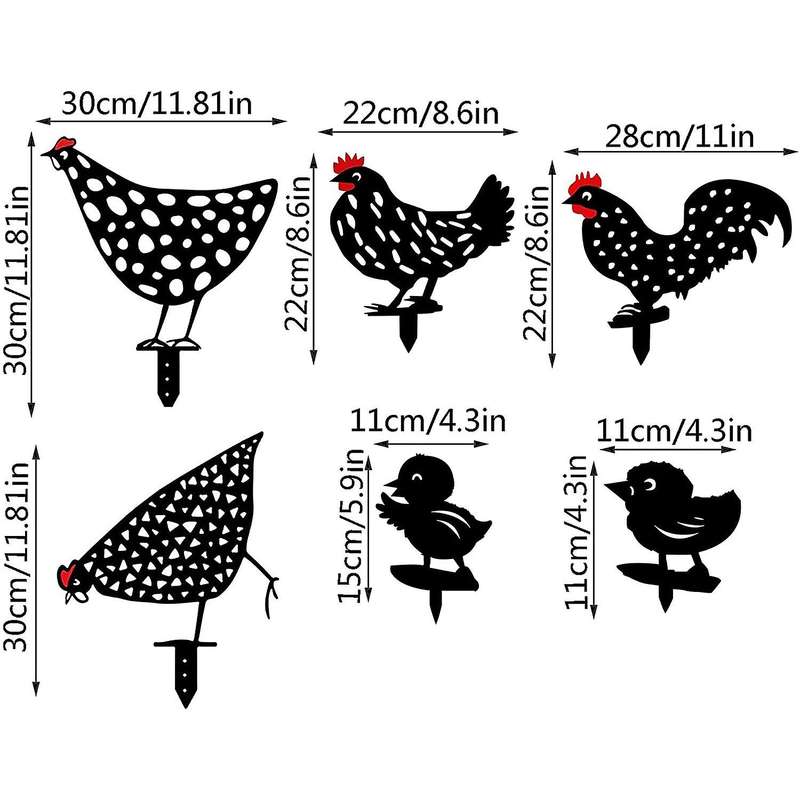 Black Acrylic Rooster Hen Chick Statue Decor for Garden Yard Lawn