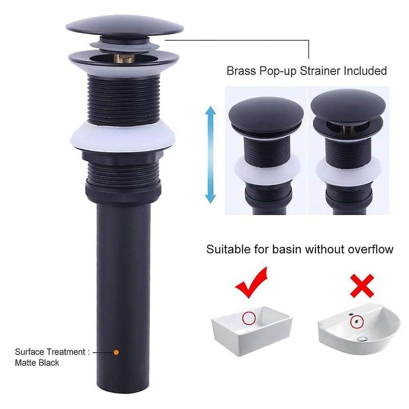 Bathroom Basin Drain Brass Sink Waste Black Popup Bath Sink Drain Kit