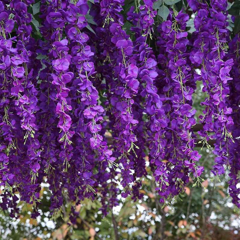 Artificial Silk Wisteria Vine Silk Hanging Flower 6 Pieces,purple