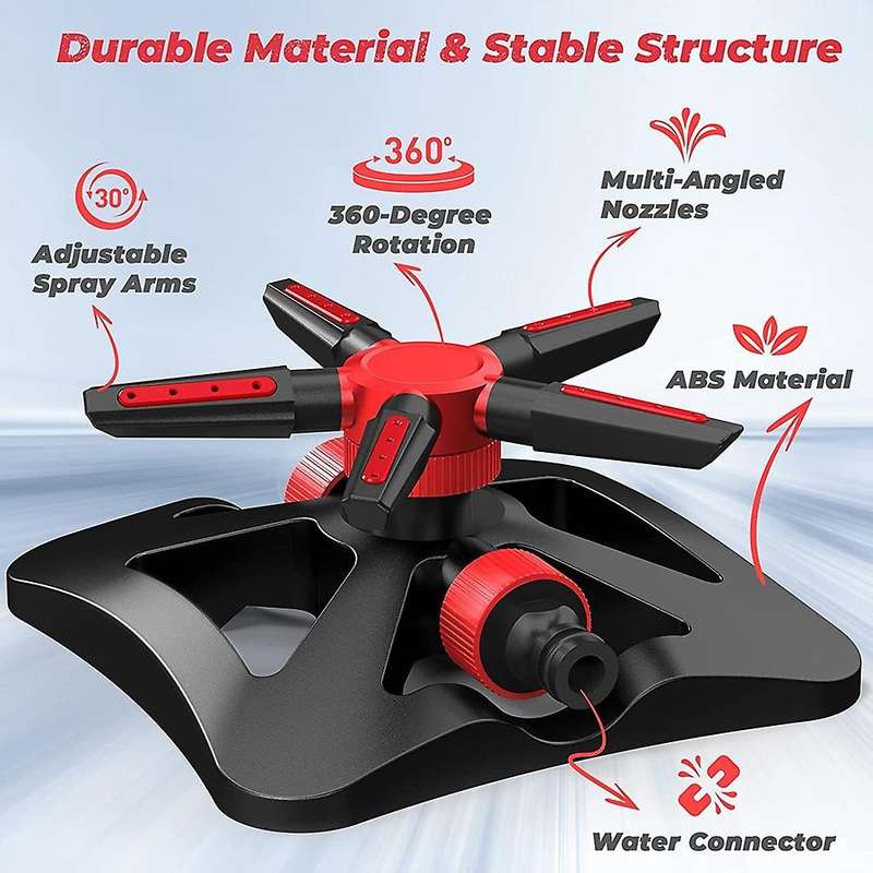 Sprinklers for Yard, 5-in-1 Lawn Sprinkler, 5 Arms, 20 Nozzles,red