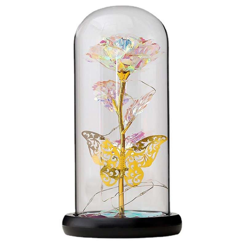 Glass Rose,eternal Flower Light Up for Night Bedroom Decor Gold
