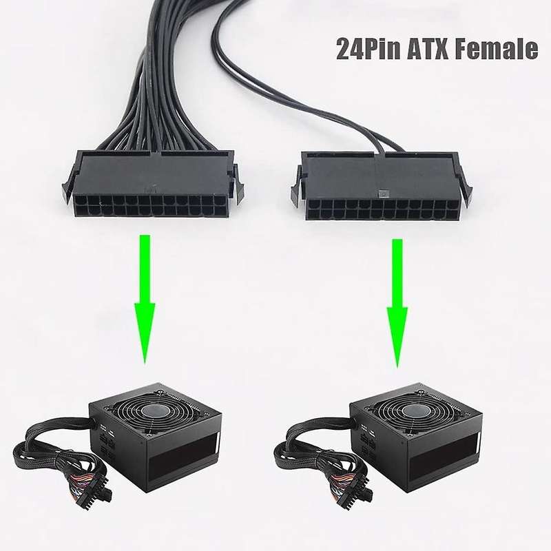 24pin Dual Psu Power Supply Cable for Atx Motherboard 18awg