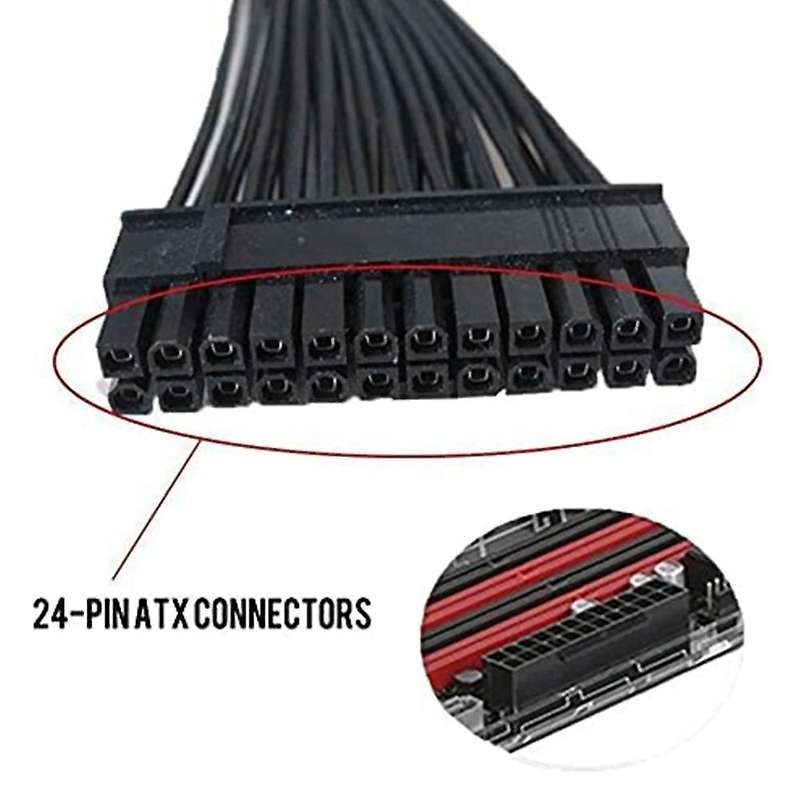 24pin Dual Psu Power Supply Cable for Atx Motherboard 18awg