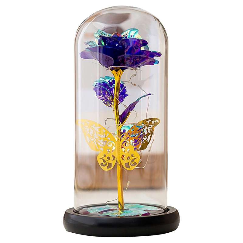 Glass Rose,eternal Flower Light Up for Night Bedroom Decor Purple
