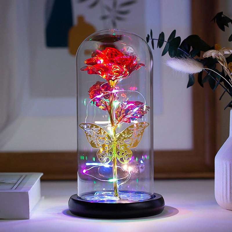 Glass Rose,eternal Flower Light Up for Night Bedroom Decor Purple