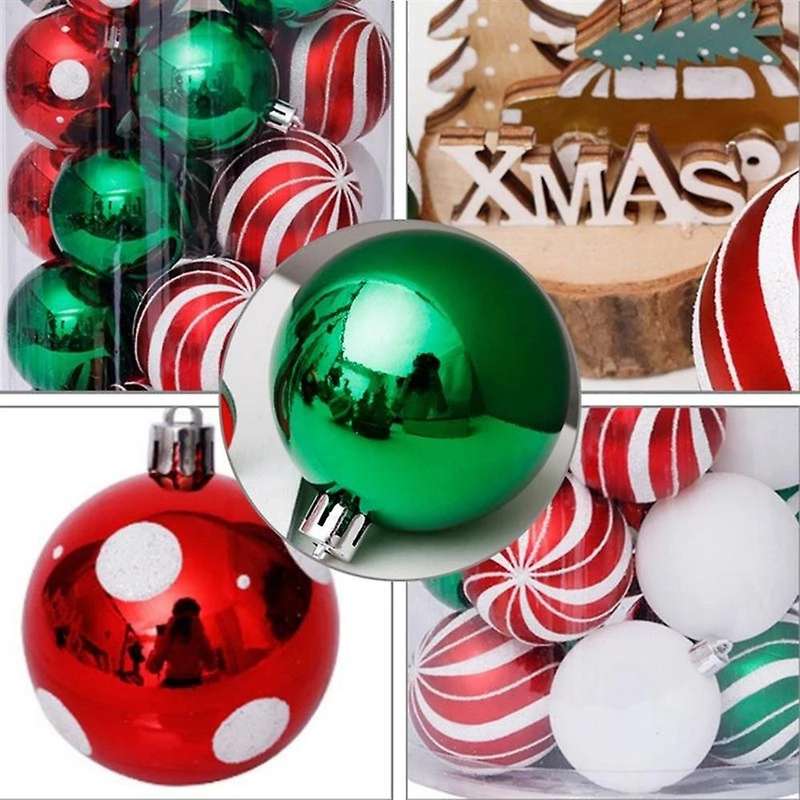 Christmas Tree Decoration Green and Red Painted Christmas Ball Set
