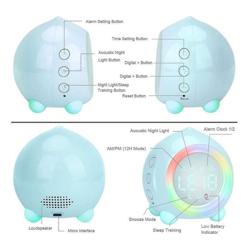 Kids Alarm Clock for Kids Color Night Light, Adjustable White
