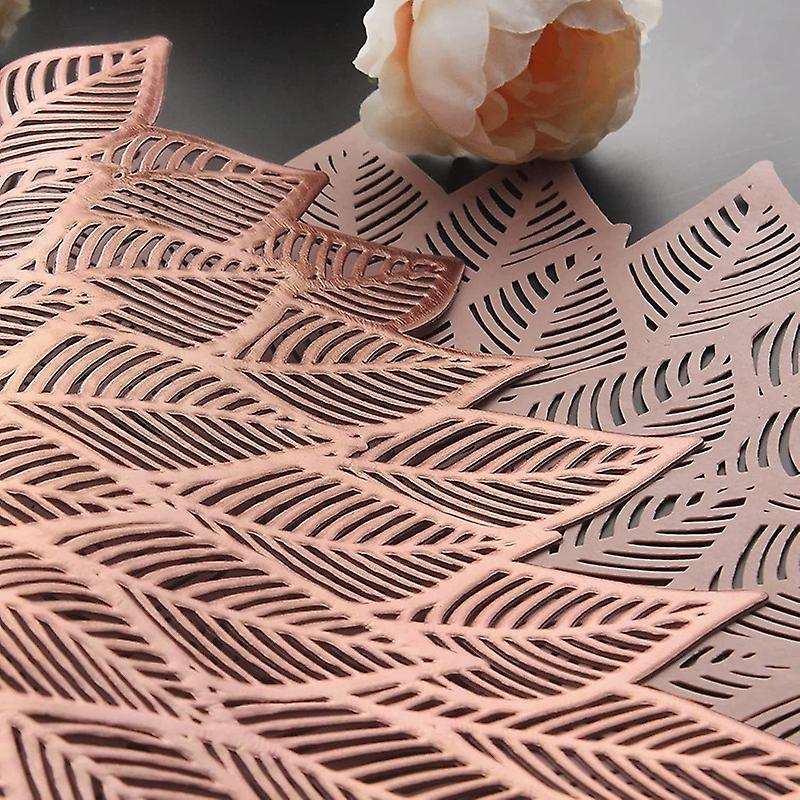 Placemats Set Of 6, Round Hollow Out Flowers Place Mats Rose Gold