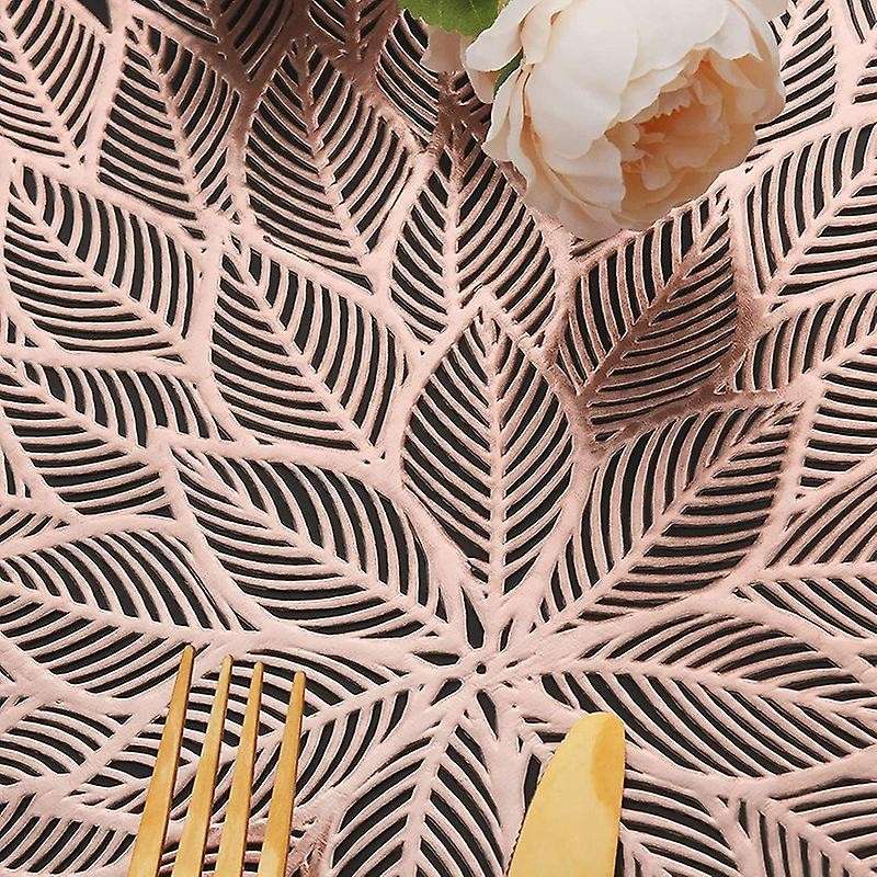 Placemats Set Of 6, Round Hollow Out Flowers Place Mats Rose Gold