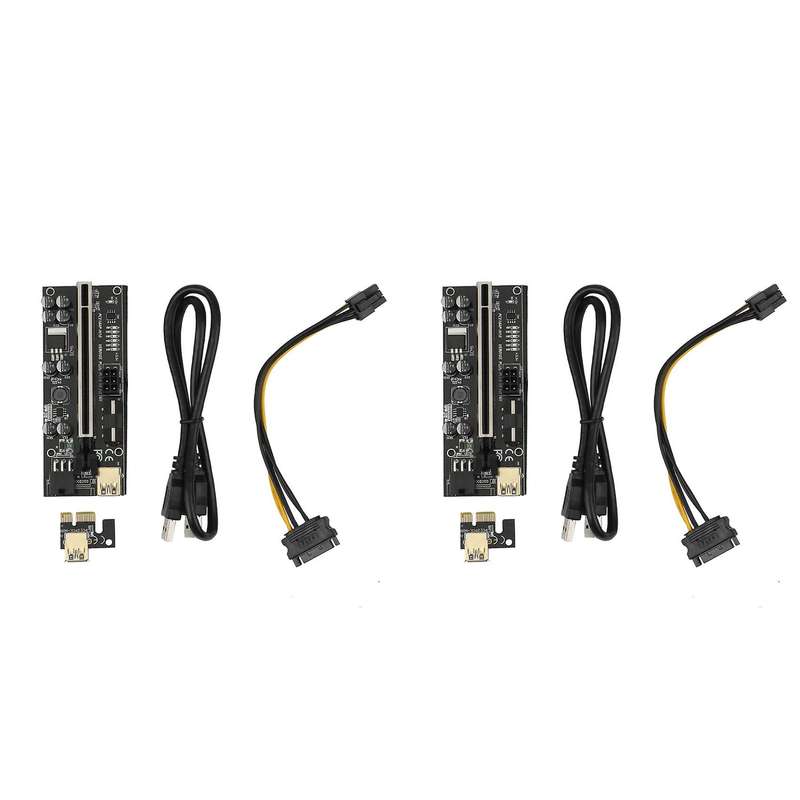 8x 16x Extender Pcie Riser Adapter Card Sata 6pin Power Black(2set)
