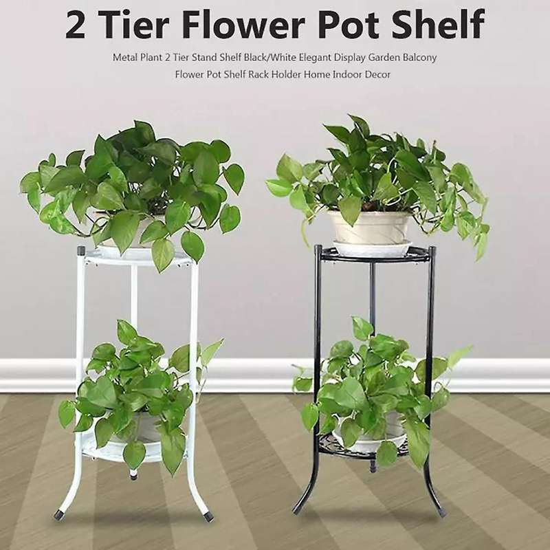 Two-layer Metal Plant Stand Plant Holder for Indoor Outdoor Decor A