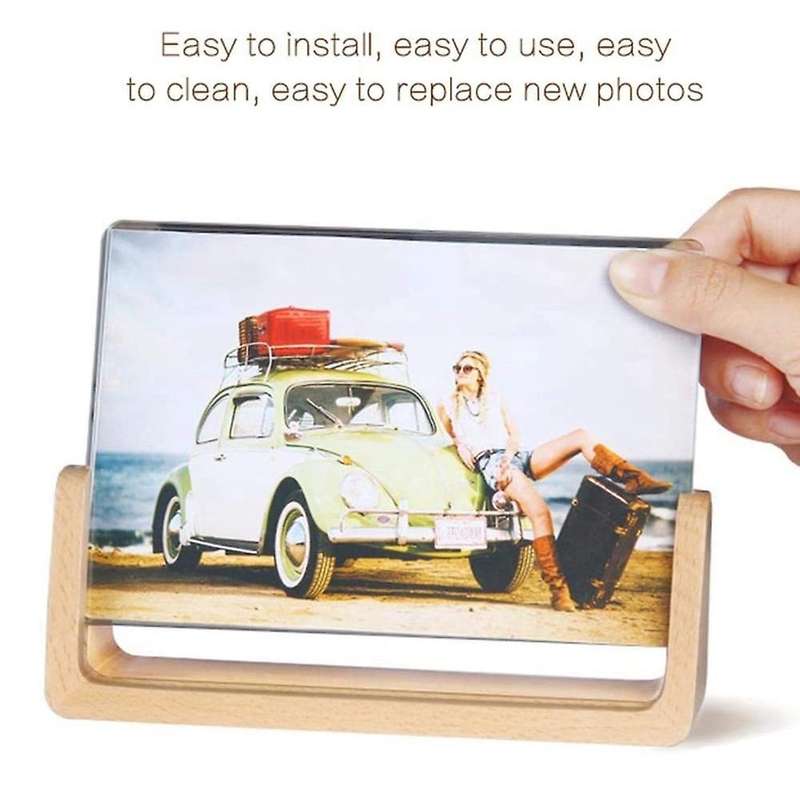 2x U-shaped Acrylic Photo Frame Solid Wood for Office/bedroom-7 Inch