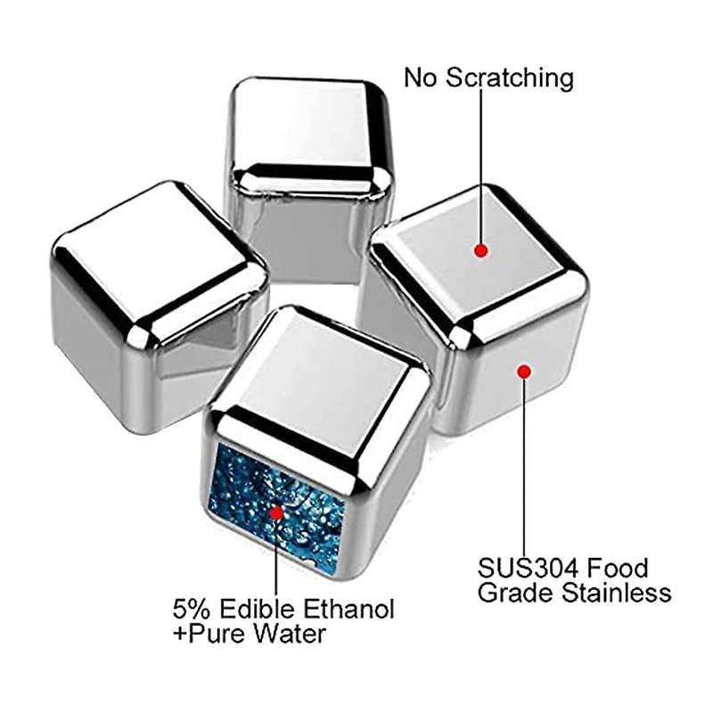 Stainless Steel Ice-cubes, 8 Reusable Whisky Ice-cubes Stones