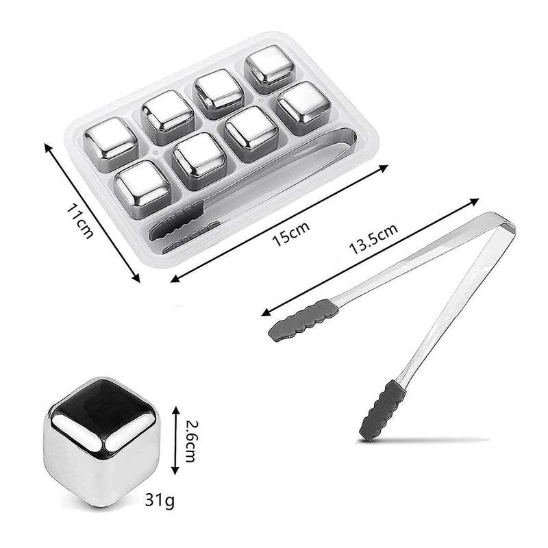Stainless Steel Ice-cubes, 8 Reusable Whisky Ice-cubes Stones