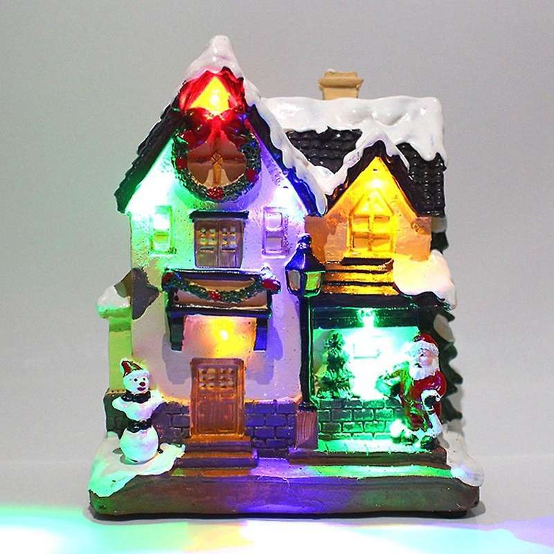Light Up Christmas Houses Village Home Desktop Decor Statue House A