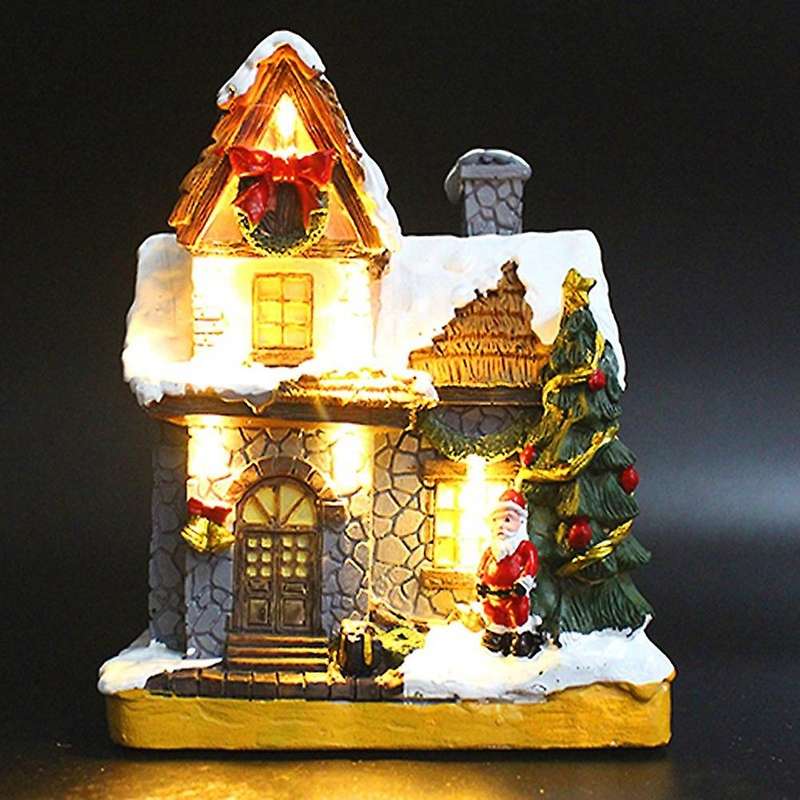 Light Up Christmas Houses Village Home Desktop Decor Statue House A