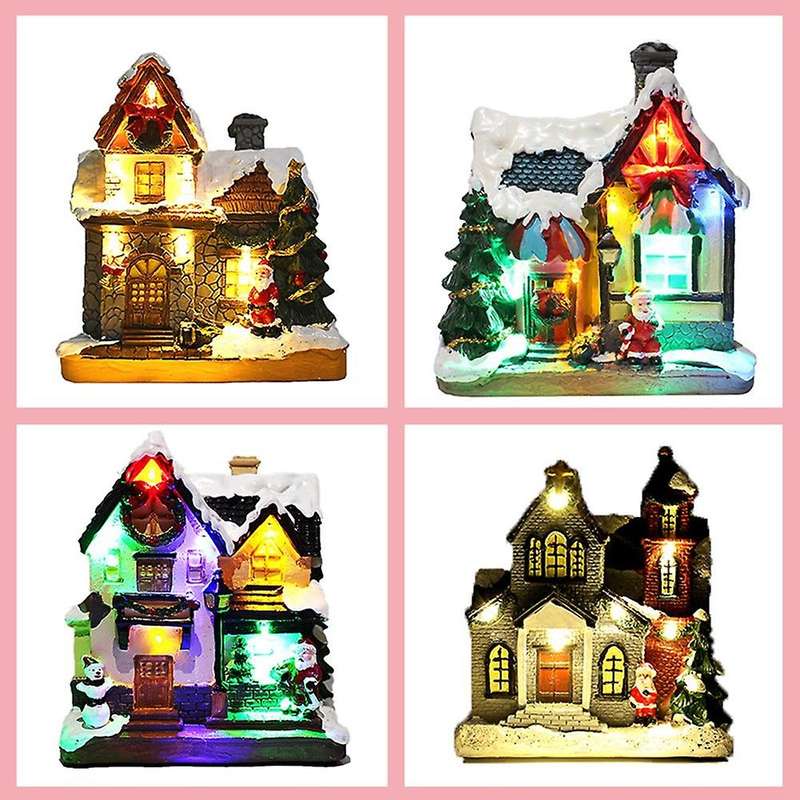 Light Up Christmas Houses Village Home Desktop Decor Statue House A