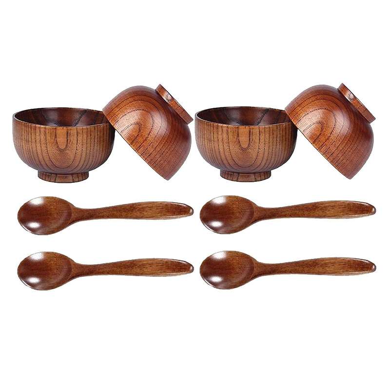 Wood Spoons Bowl Set,soup Rice Bowls Serving for Eating,rice,soup