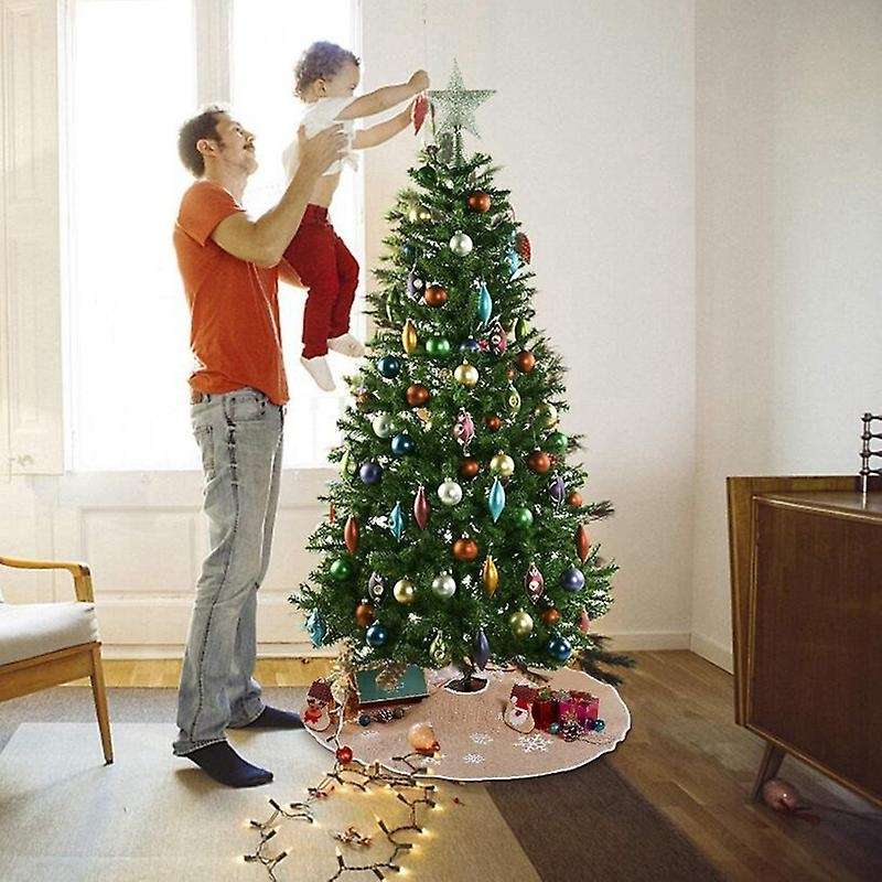 Round Snowflake Santa Claus Christmas Holiday Tree Skirt, 48 Inches