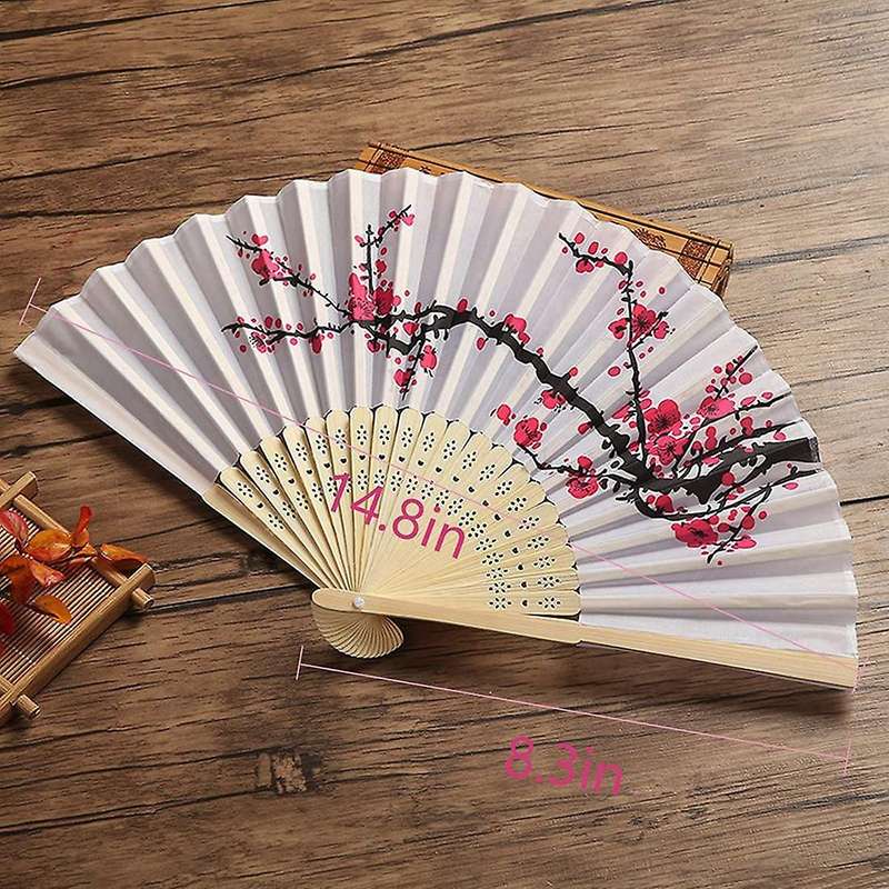 12 Pieces Cherry Blossom Design Silk Folding Hand Fan Wedding Gifts