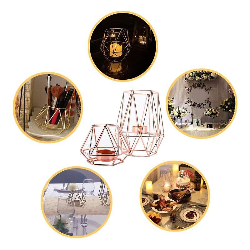 2 Pcs Hexagon Geometric Tea Light Candle Holders,rose Golden(s+l)