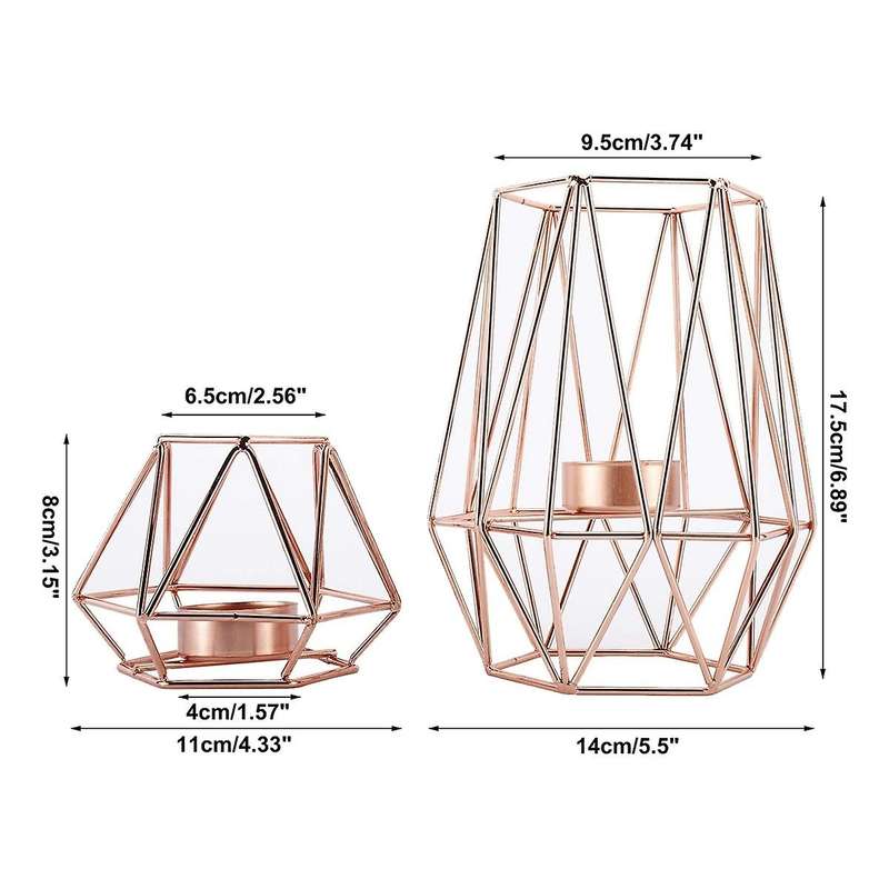 2 Pcs Hexagon Geometric Tea Light Candle Holders,rose Golden(s+l)