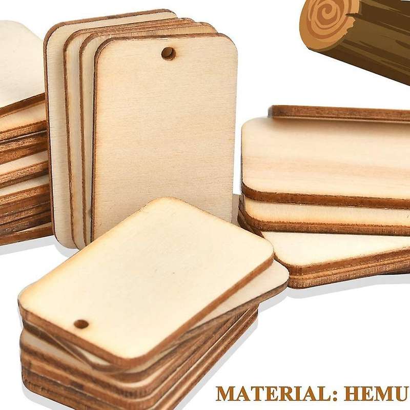 80pcs Blank Rectangle-shaped Wooden Keychain Set, 80pcs Key Rings