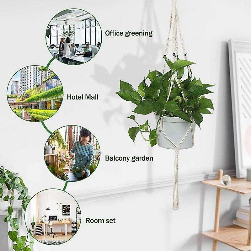 4pcs Macrame Plant Hanger White Handmade Cotton with 4 Hanging Hooks