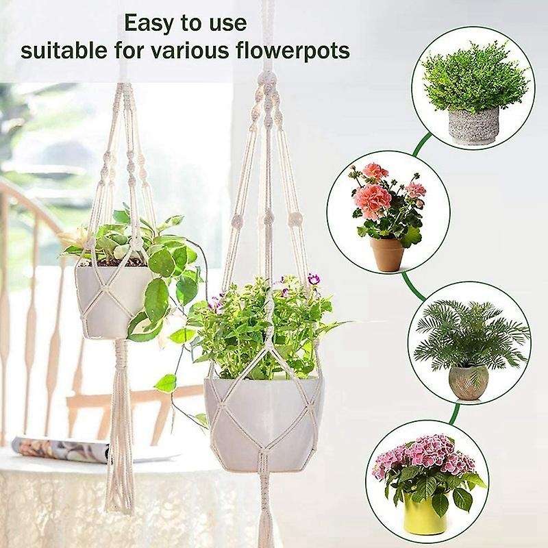 4pcs Macrame Plant Hanger White Handmade Cotton with 4 Hanging Hooks