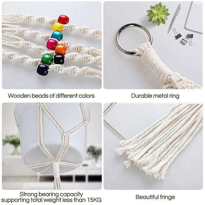 4pcs Macrame Plant Hanger White Handmade Cotton with 4 Hanging Hooks