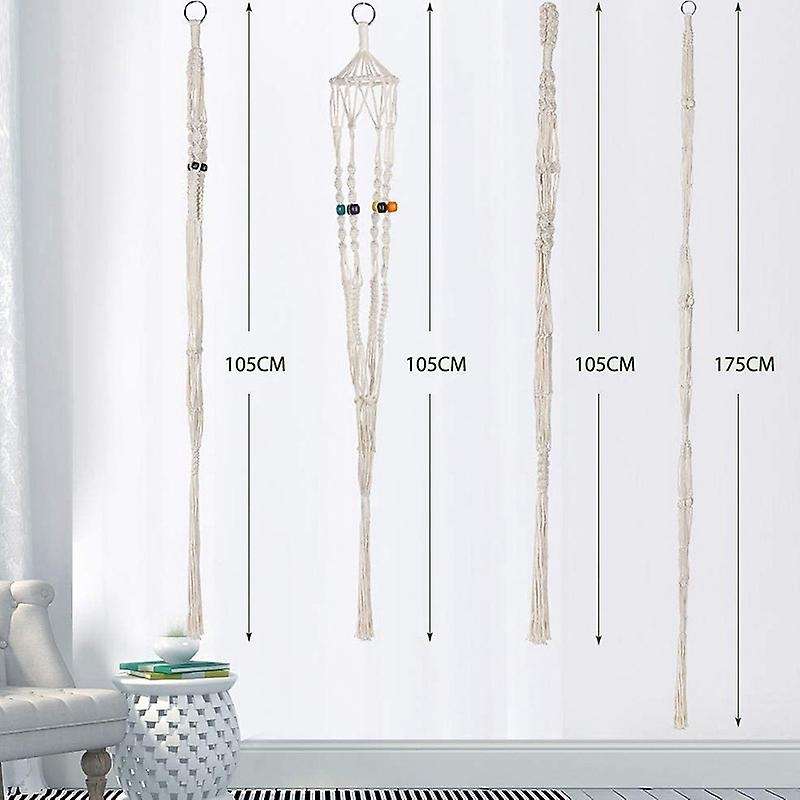 4pcs Macrame Plant Hanger White Handmade Cotton with 4 Hanging Hooks