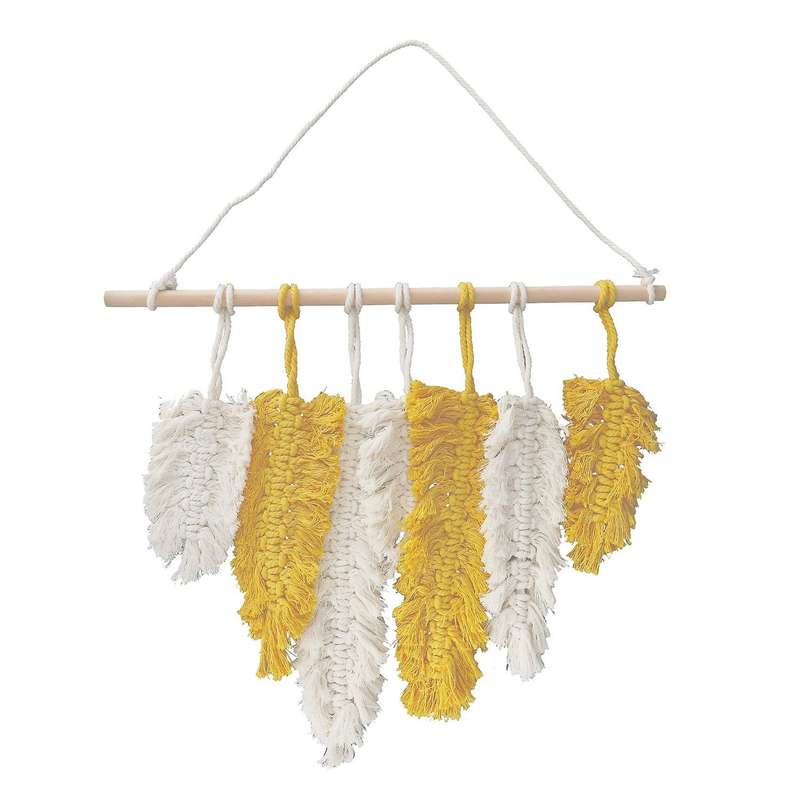 Hand-made Macrame Feather Cotton Woven Leaves Wall Tapestry